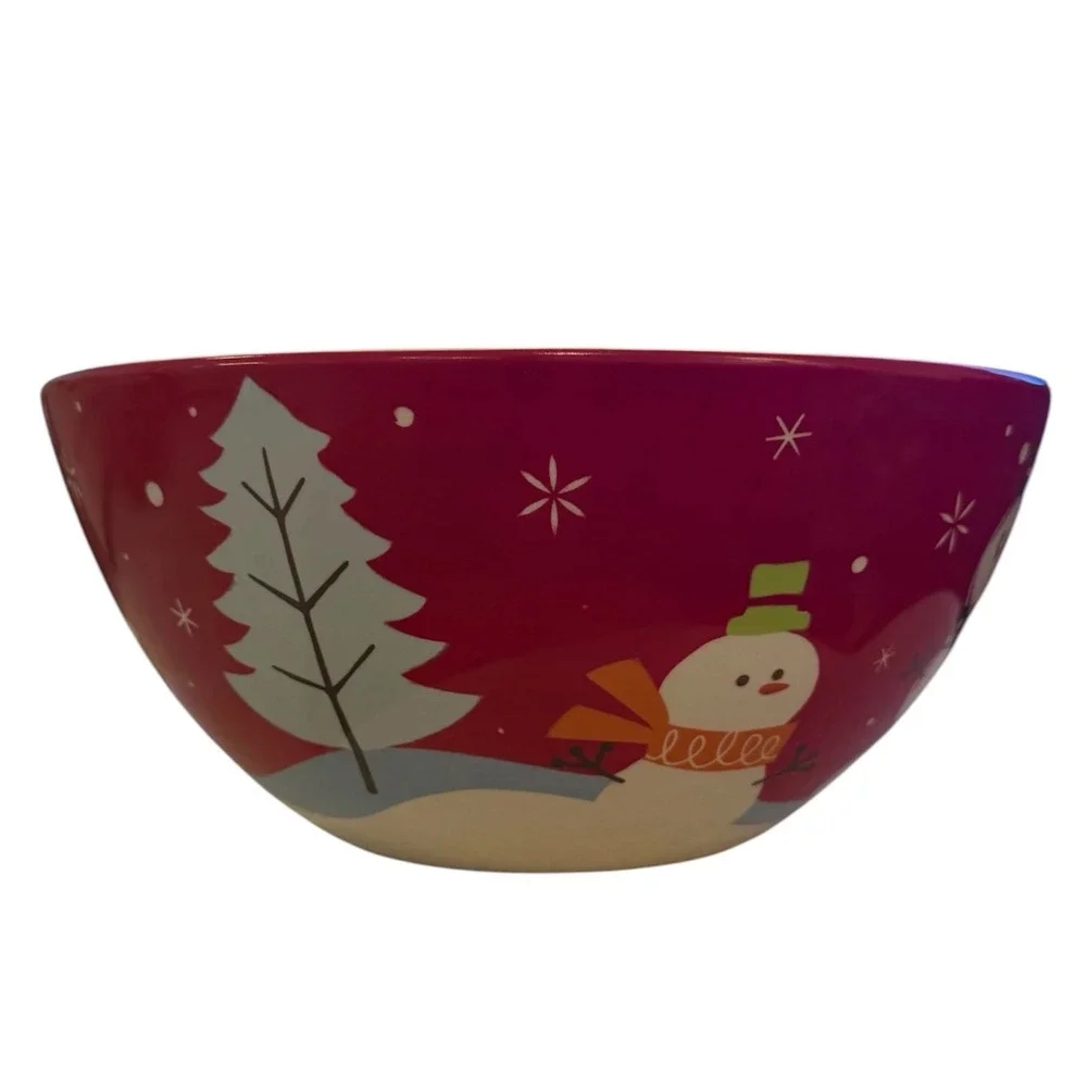 Target Holiday 08 Be Merry Snowman Serving Bowl Red Ceramic Christmas 2008